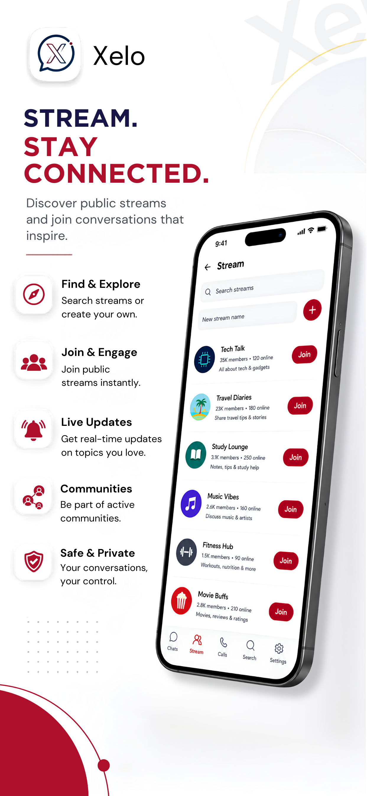 Xelo Messenger streams and communities screenshot